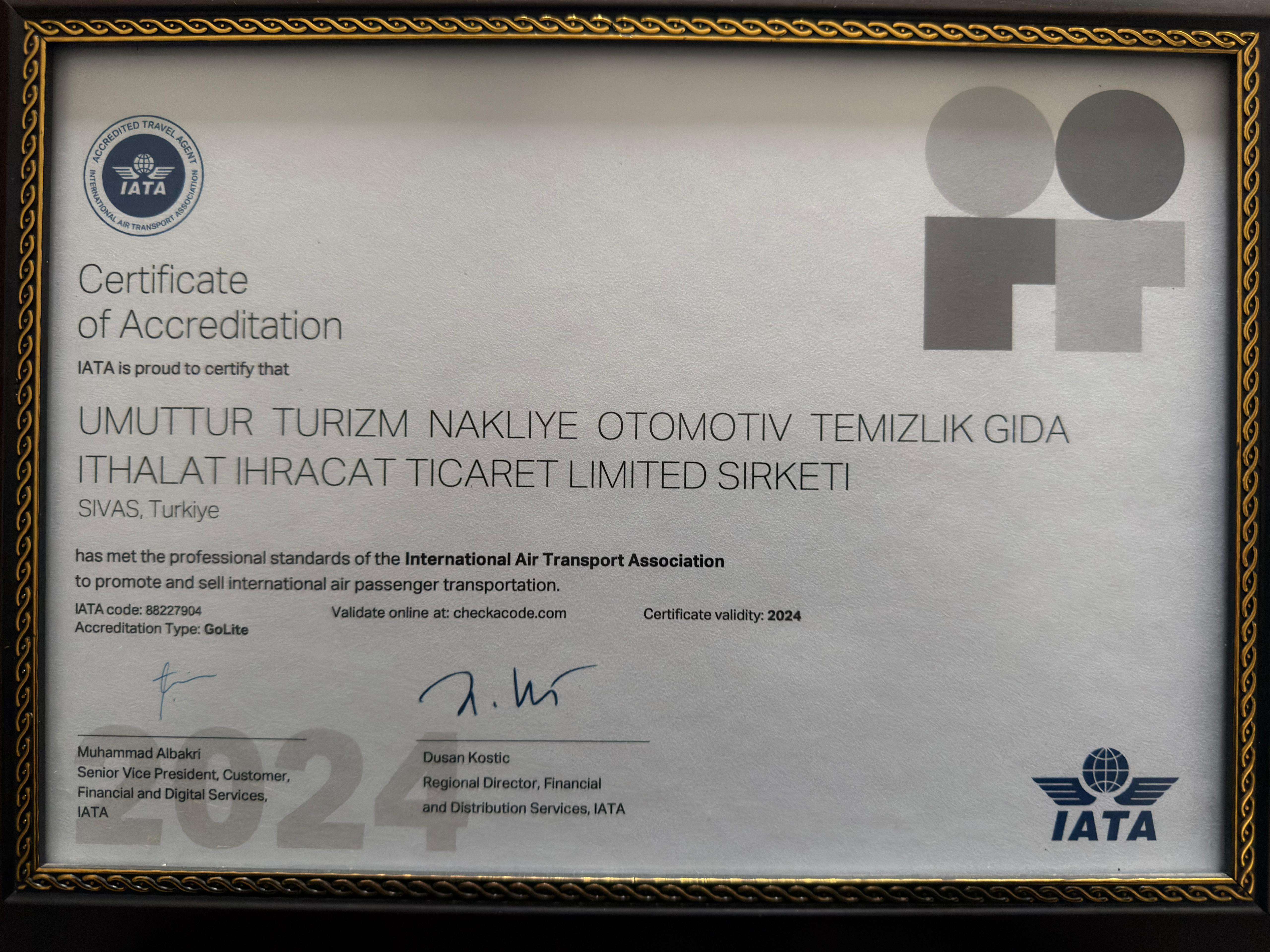 IATA Uluslararası Hava Taşımacılığı Belgesi